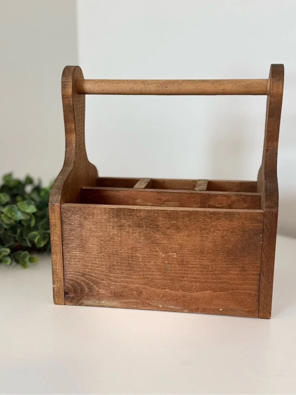 Hand-Painted Rustic Wooden Caddy with Red Hen Motif